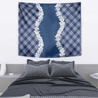 Hawaii Aloha Plumeria Lei Navy Palaka Tapestry - Polynesian Pride