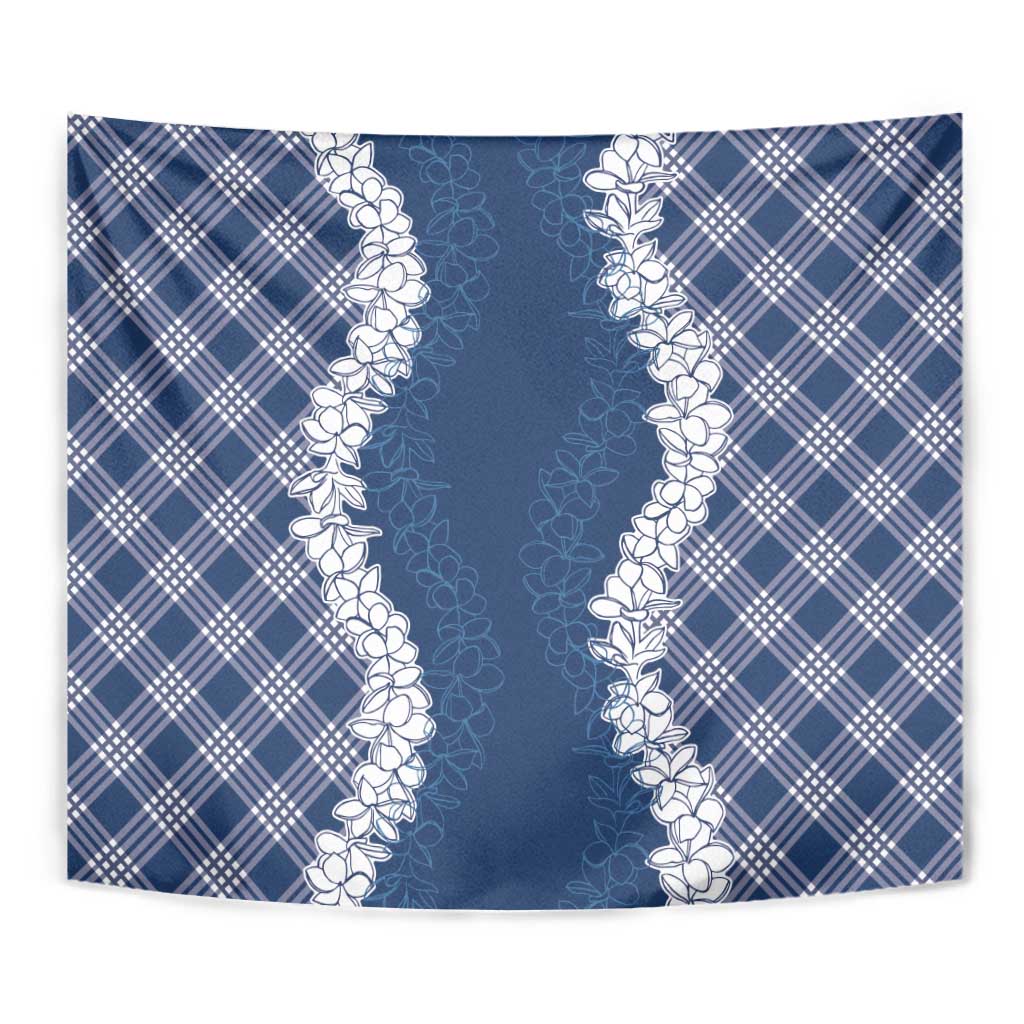 Hawaii Aloha Plumeria Lei Navy Palaka Tapestry - Polynesian Pride