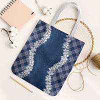 Hawaii Aloha Plumeria Lei Navy Palaka Tote Bag - Polynesian Pride