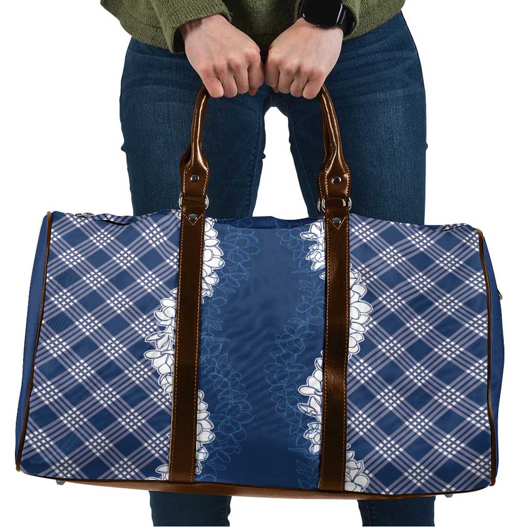 Hawaii Aloha Plumeria Lei Navy Palaka Travel Bag - Polynesian Pride