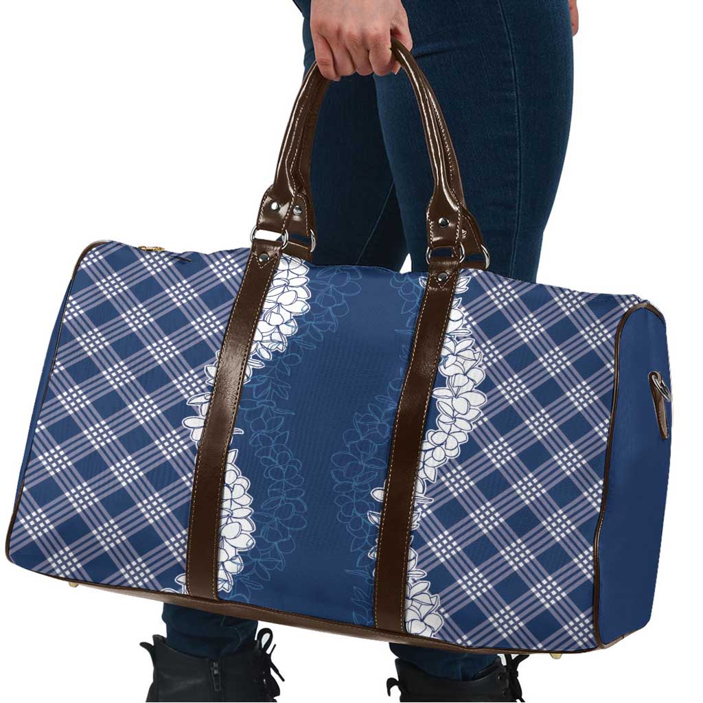 Hawaii Aloha Plumeria Lei Navy Palaka Travel Bag - Polynesian Pride