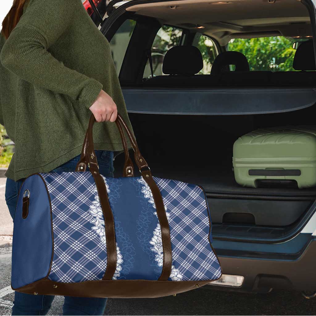 Hawaii Aloha Plumeria Lei Navy Palaka Travel Bag - Polynesian Pride