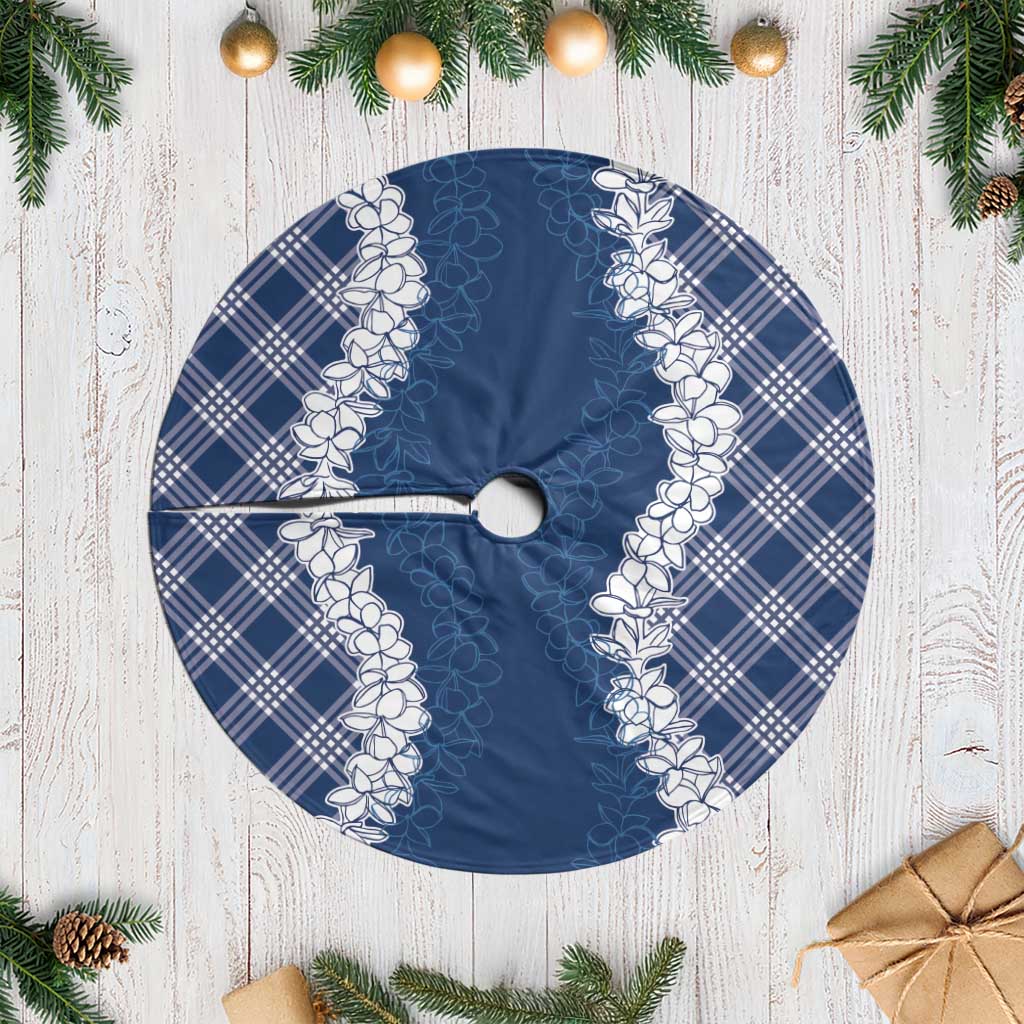 Hawaii Aloha Plumeria Lei Navy Palaka Tree Skirt - Polynesian Pride
