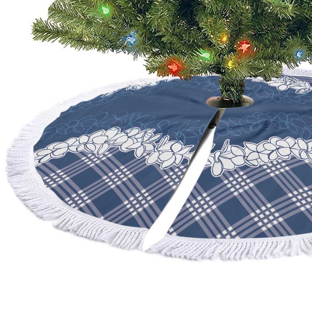 Hawaii Aloha Plumeria Lei Navy Palaka Tree Skirt - Polynesian Pride