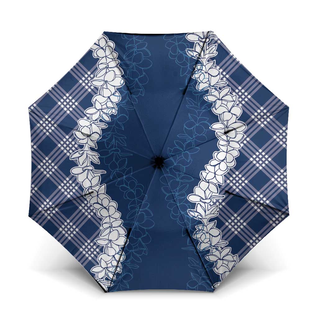 Hawaii Aloha Plumeria Lei Navy Palaka Umbrella - Polynesian Pride