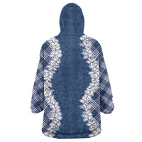 Hawaii Aloha Plumeria Lei Navy Palaka Wearable Blanket Hoodie - Polynesian Pride