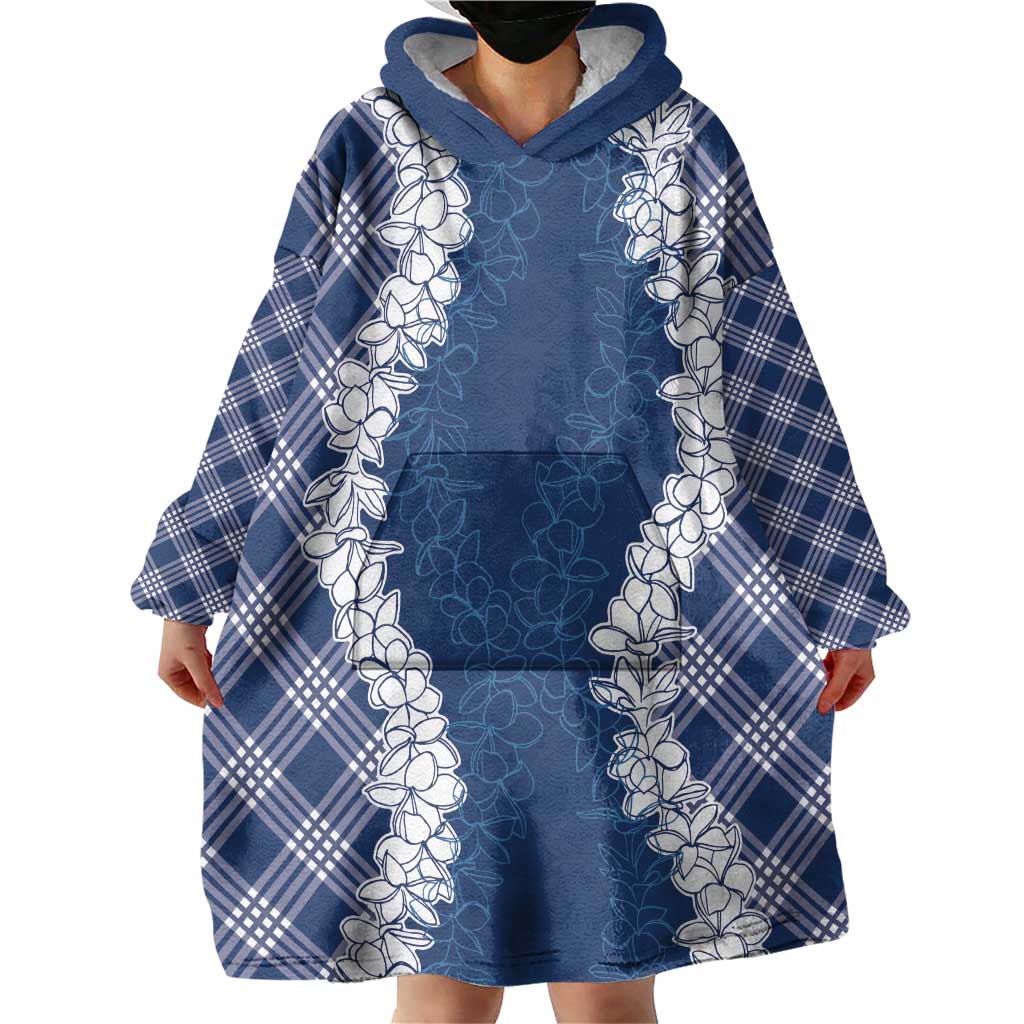 Hawaii Aloha Plumeria Lei Navy Palaka Wearable Blanket Hoodie - Polynesian Pride