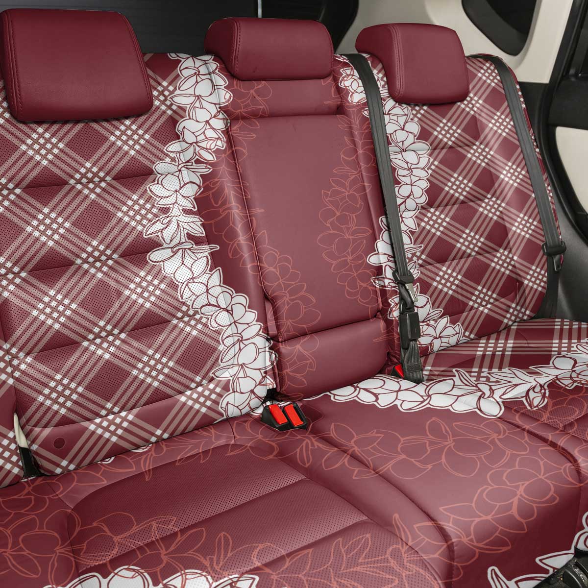 Hawaii Aloha Plumeria Lei Scarlet Palaka Back Car Seat Cover - Polynesian Pride