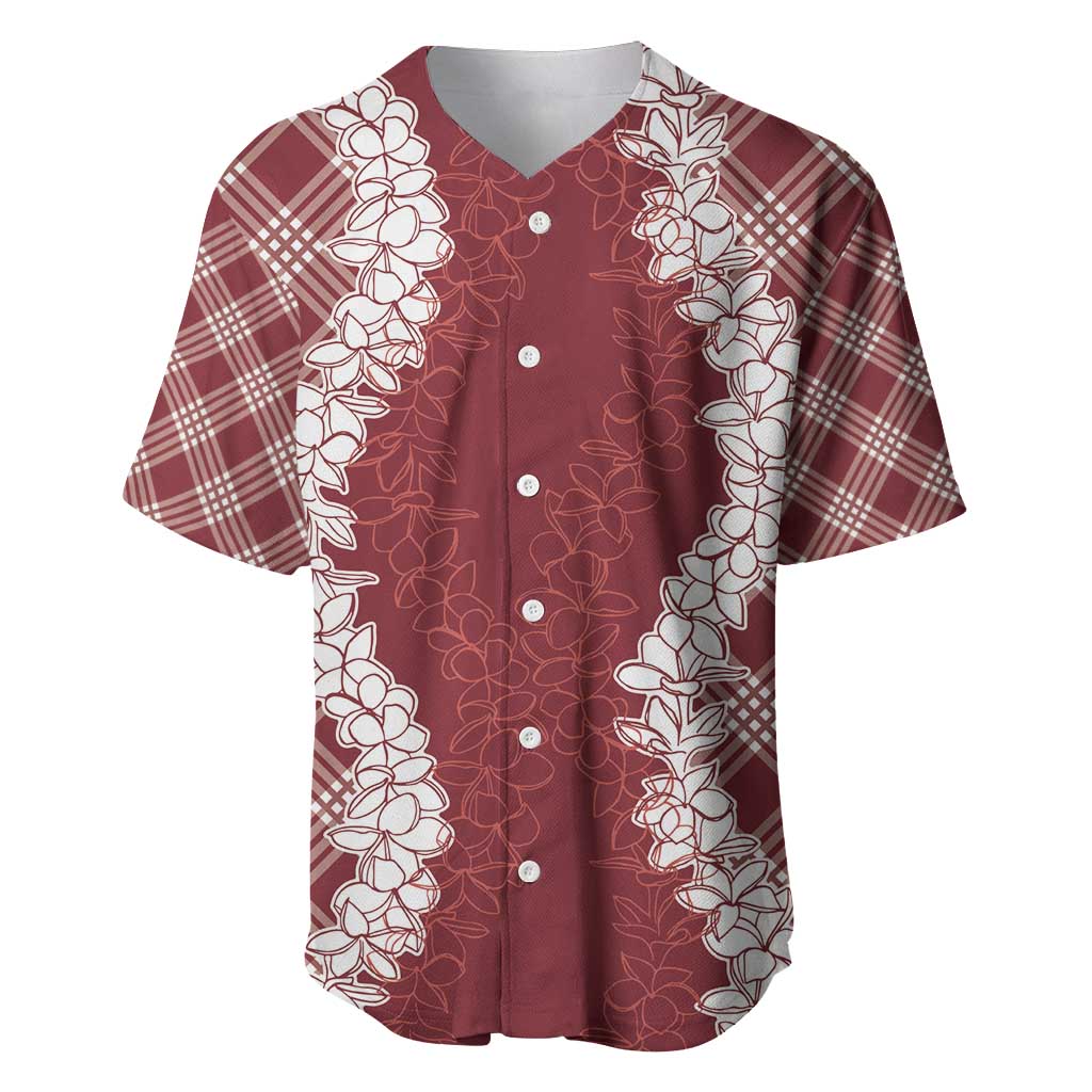 Hawaii Aloha Plumeria Lei Scarlet Palaka Baseball Jersey - Polynesian Pride