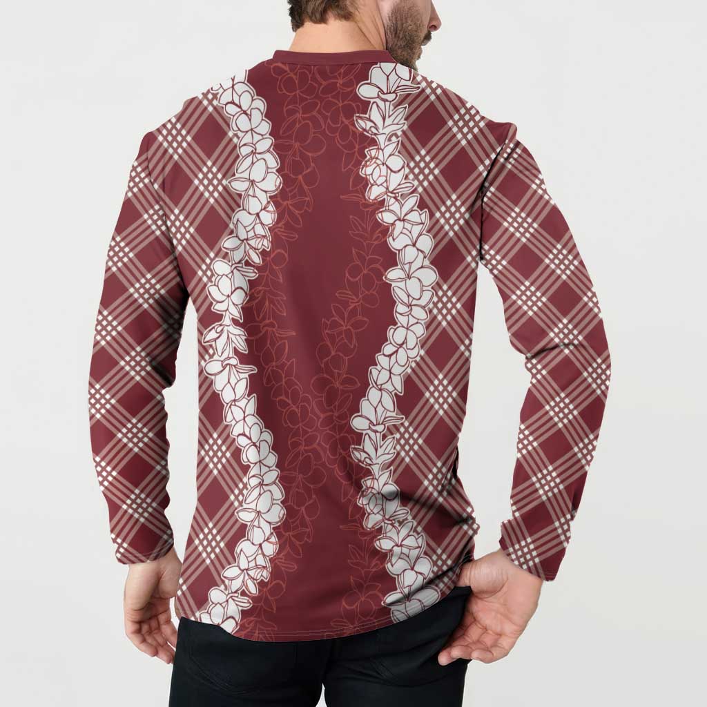 Hawaii Aloha Plumeria Lei Scarlet Palaka Button Sweatshirt - Polynesian Pride