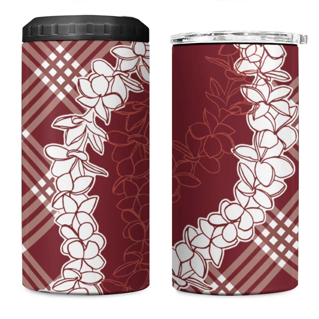 Hawaii Aloha Plumeria Lei Scarlet Palaka 4 in 1 Can Cooler Tumbler - Polynesian Pride