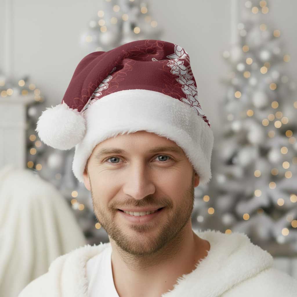 Hawaii Aloha Plumeria Lei Scarlet Palaka Christmas Santa Hat - Polynesian Pride