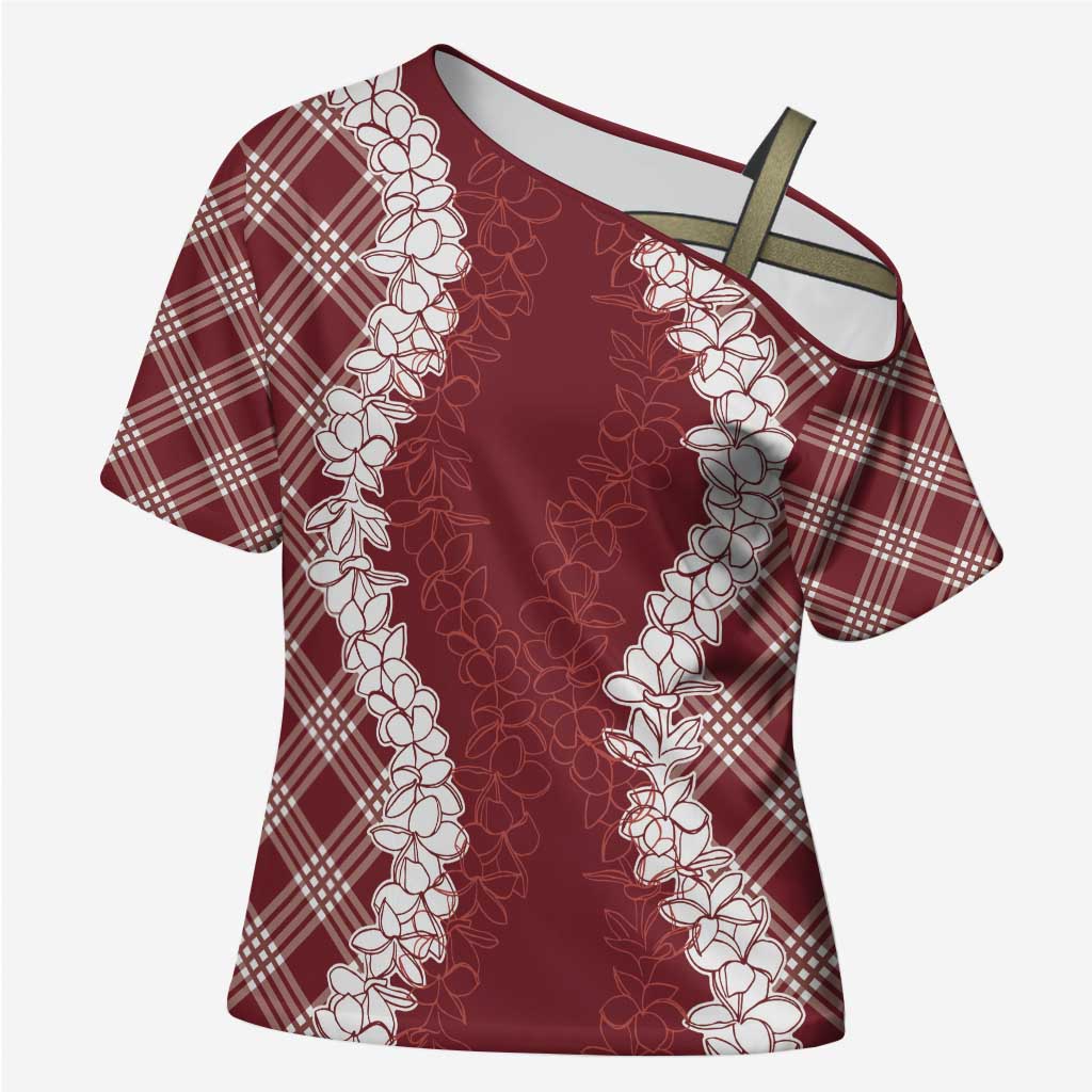Hawaii Aloha Plumeria Lei Scarlet Palaka Cross Shoulder Shirt - Polynesian Pride
