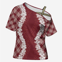 Hawaii Aloha Plumeria Lei Scarlet Palaka Cross Shoulder Shirt - Polynesian Pride