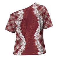 Hawaii Aloha Plumeria Lei Scarlet Palaka Cross Shoulder Shirt - Polynesian Pride