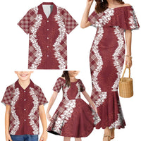 Hawaii Aloha Plumeria Lei Scarlet Palaka Family Matching Mermaid Dress and Hawaiian Shirt - Polynesian Pride