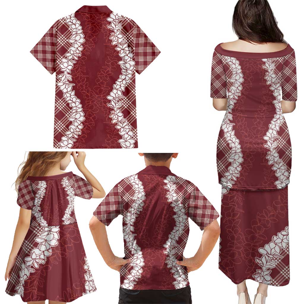 Hawaii Aloha Plumeria Lei Scarlet Palaka Family Matching Puletasi and Hawaiian Shirt - Polynesian Pride