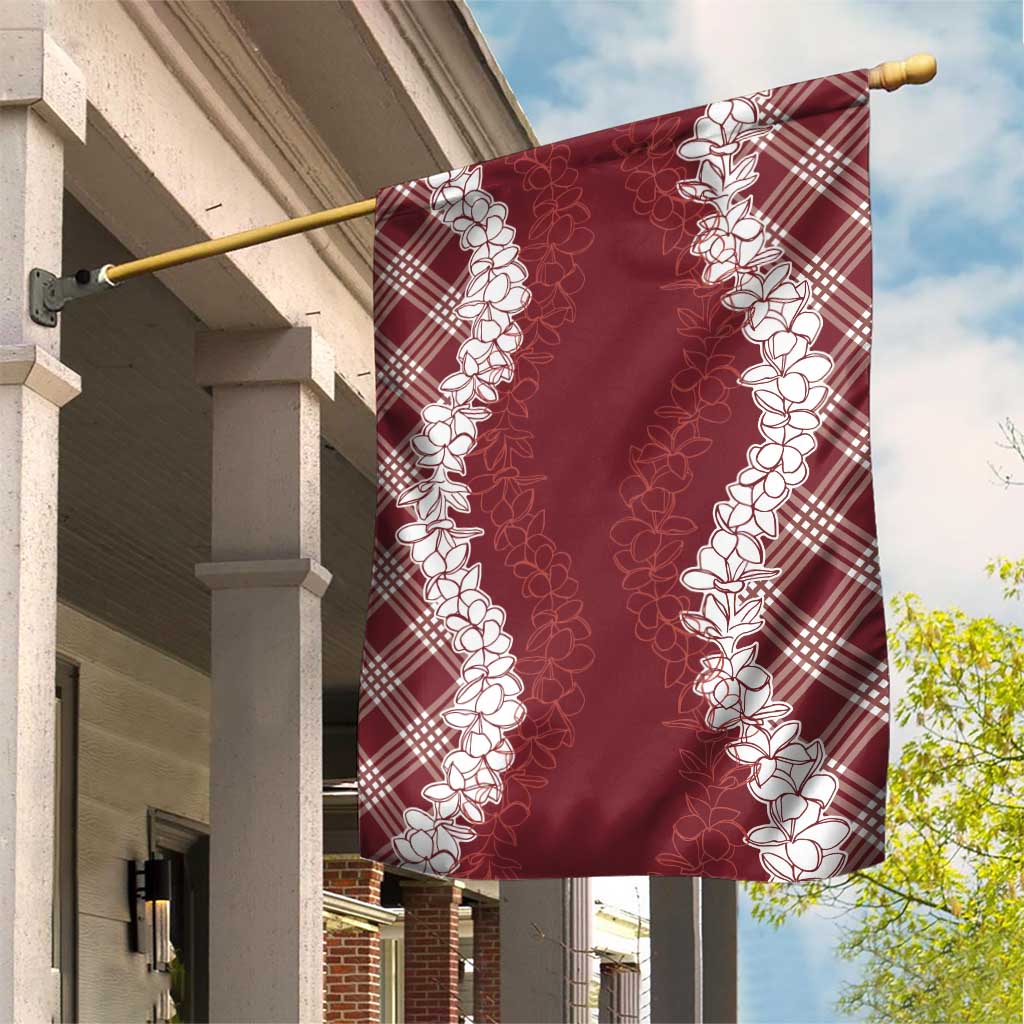 Hawaii Aloha Plumeria Lei Scarlet Palaka Garden Flag - Polynesian Pride