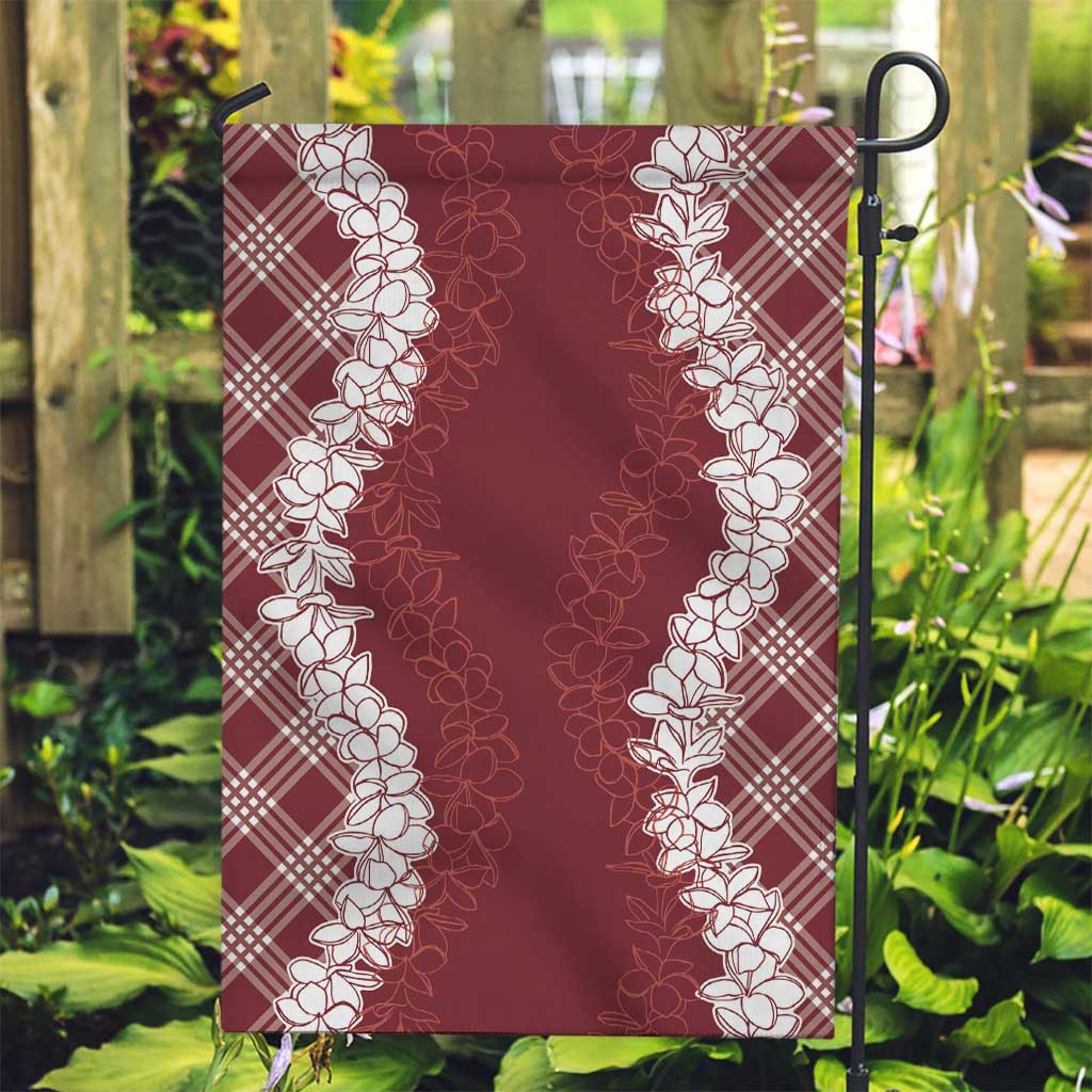 Hawaii Aloha Plumeria Lei Scarlet Palaka Garden Flag - Polynesian Pride