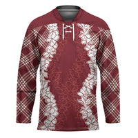 Hawaii Aloha Plumeria Lei Scarlet Palaka Hockey Jersey - Polynesian Pride