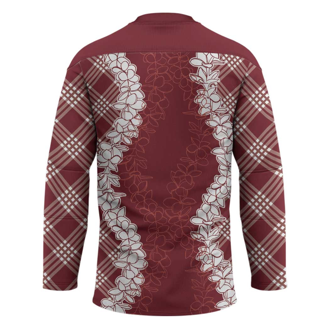 Hawaii Aloha Plumeria Lei Scarlet Palaka Hockey Jersey - Polynesian Pride