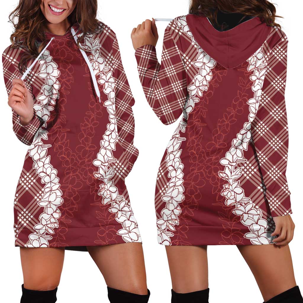 Hawaii Aloha Plumeria Lei Scarlet Palaka Hoodie Dress - Polynesian Pride