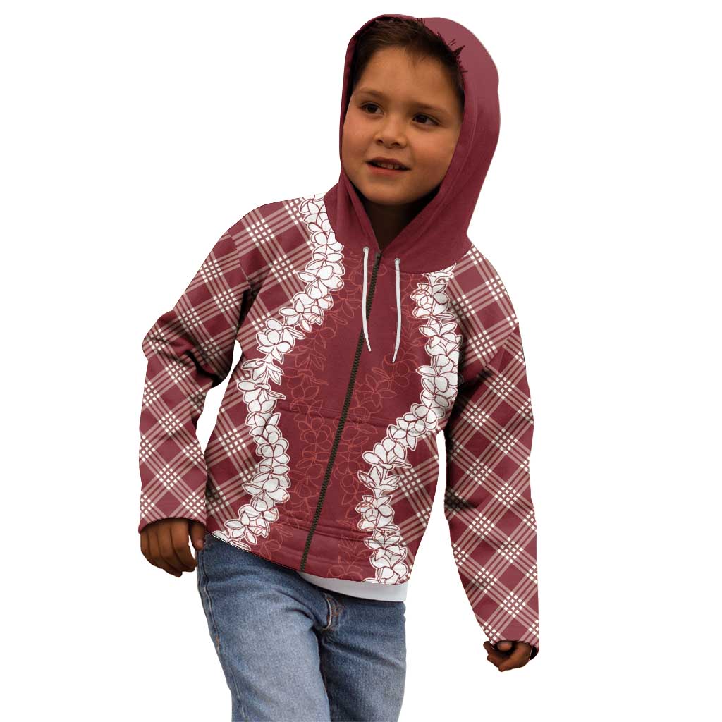 Hawaii Aloha Plumeria Lei Scarlet Palaka Kid Hoodie - Polynesian Pride