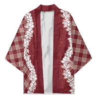 Hawaii Aloha Plumeria Lei Scarlet Palaka Kimono - Polynesian Pride