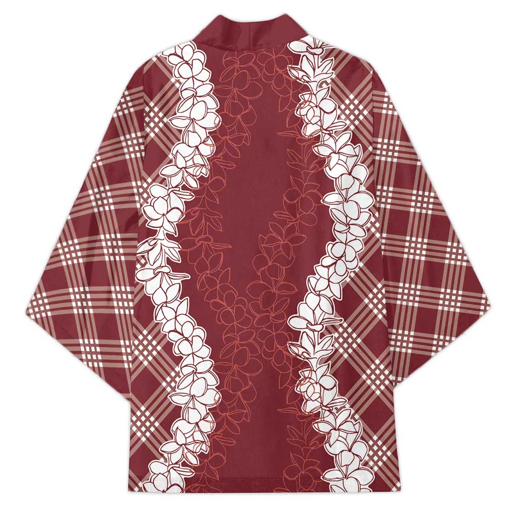 Hawaii Aloha Plumeria Lei Scarlet Palaka Kimono - Polynesian Pride