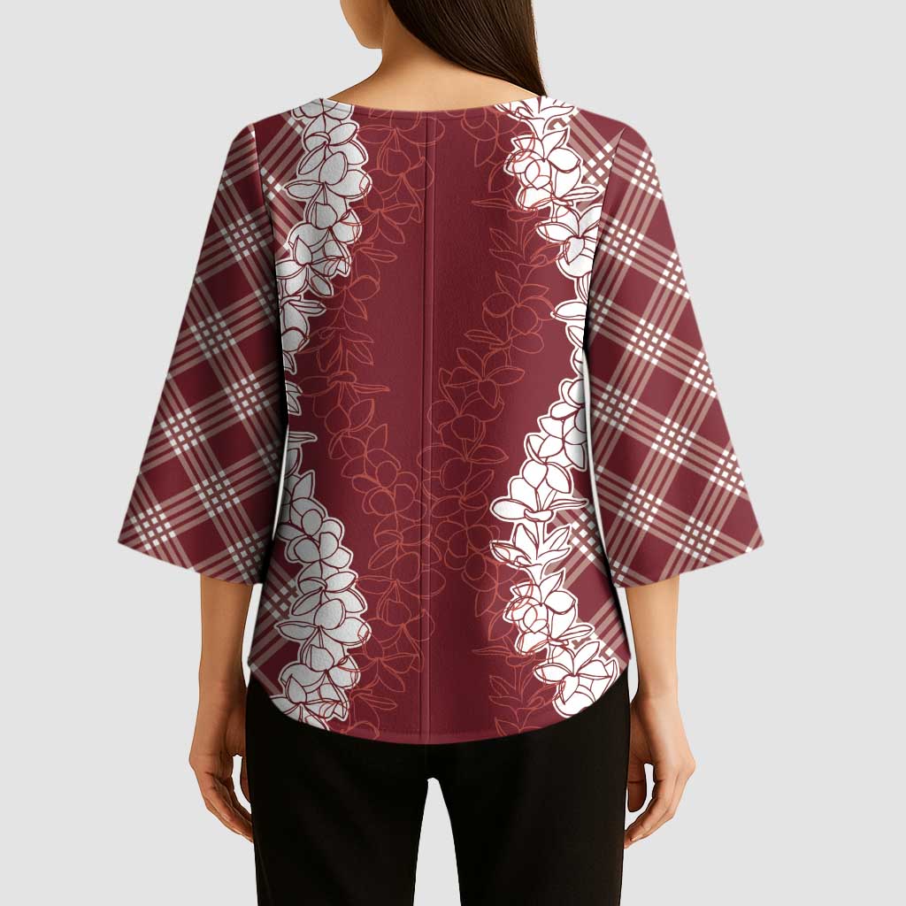 Hawaii Aloha Plumeria Lei Scarlet Palaka Kimono Sleeve Blouse - Polynesian Pride