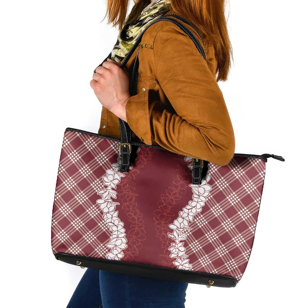 Hawaii Aloha Plumeria Lei Scarlet Palaka Leather Tote Bag LT7 Scarlet - Polynesian Pride