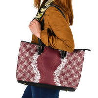 Hawaii Aloha Plumeria Lei Scarlet Palaka Leather Tote Bag LT7 Scarlet - Polynesian Pride