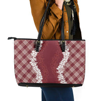 Hawaii Aloha Plumeria Lei Scarlet Palaka Leather Tote Bag LT7 - Polynesian Pride