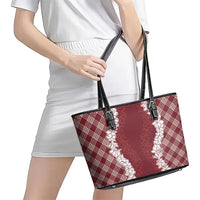 Hawaii Aloha Plumeria Lei Scarlet Palaka Leather Tote Bag LT7 - Polynesian Pride