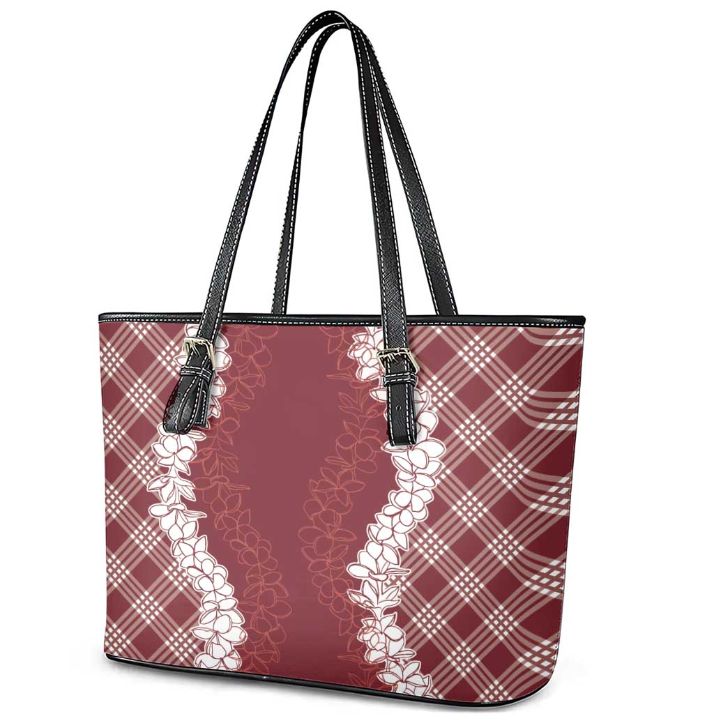 Hawaii Aloha Plumeria Lei Scarlet Palaka Leather Tote Bag LT7 - Polynesian Pride