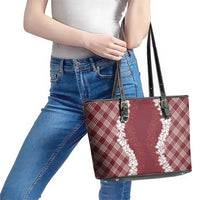 Hawaii Aloha Plumeria Lei Scarlet Palaka Leather Tote Bag LT7 - Polynesian Pride
