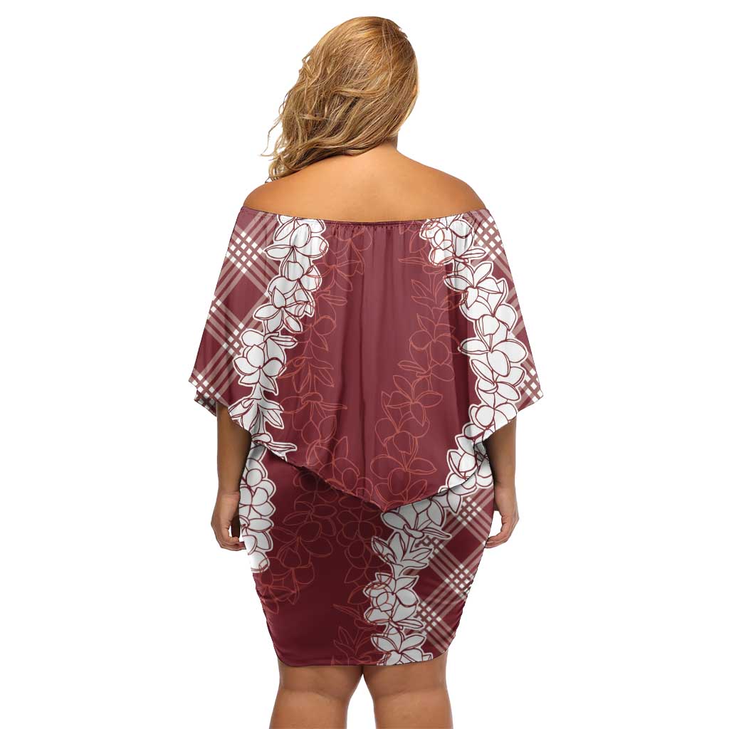 Hawaii Aloha Plumeria Lei Scarlet Palaka Off Shoulder Short Dress - Polynesian Pride