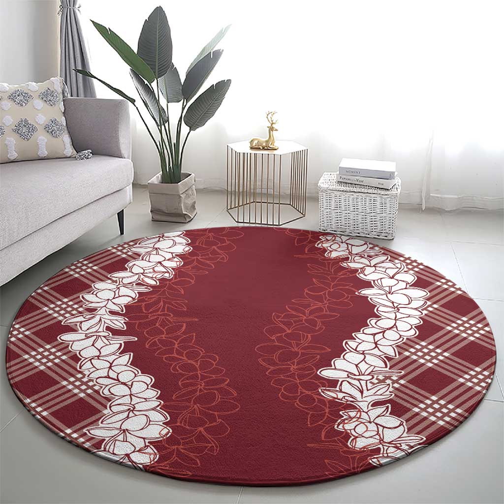 Hawaii Aloha Plumeria Lei Scarlet Palaka Round Carpet - Polynesian Pride