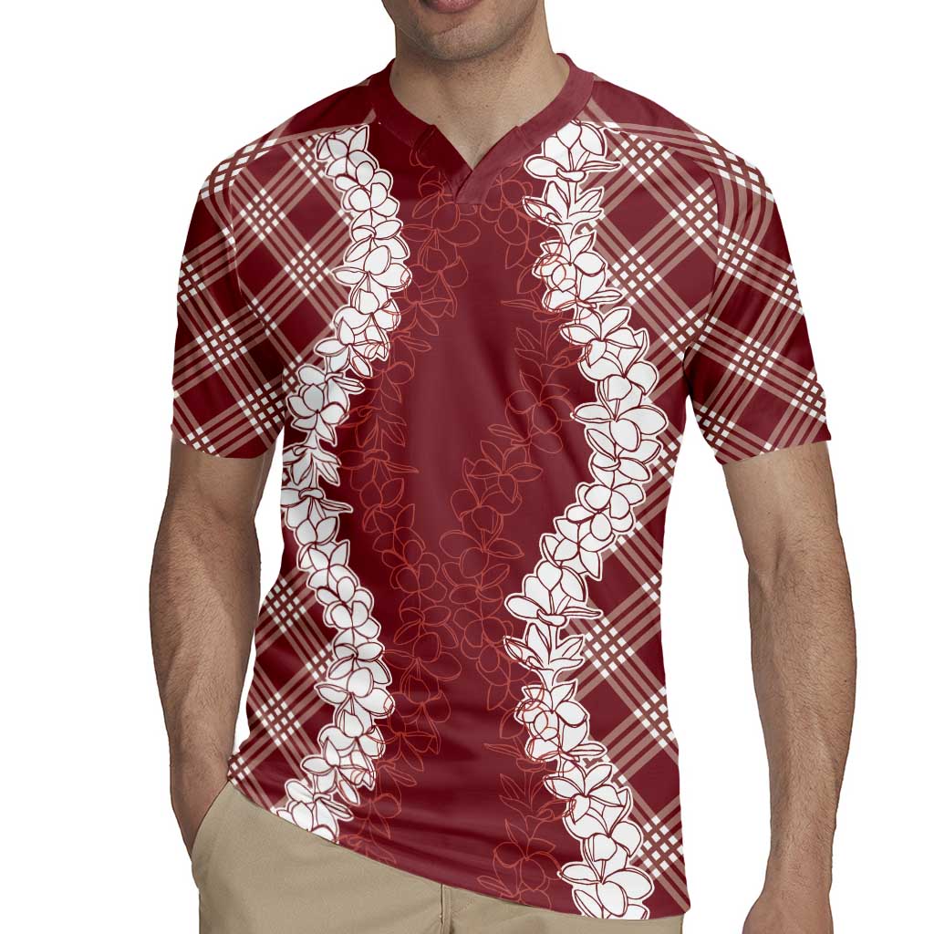 Hawaii Aloha Plumeria Lei Scarlet Palaka Rugby Jersey - Polynesian Pride
