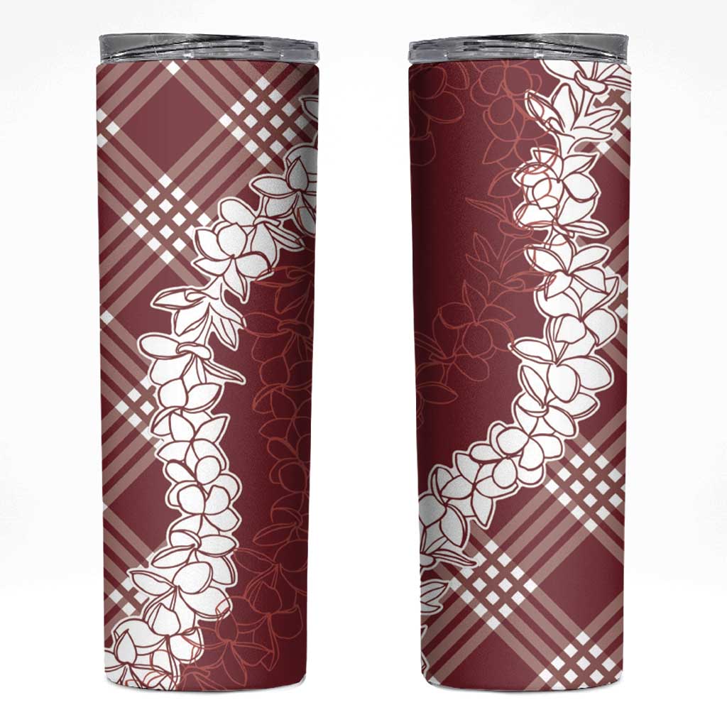 Hawaii Aloha Plumeria Lei Scarlet Palaka Skinny Tumbler - Polynesian Pride