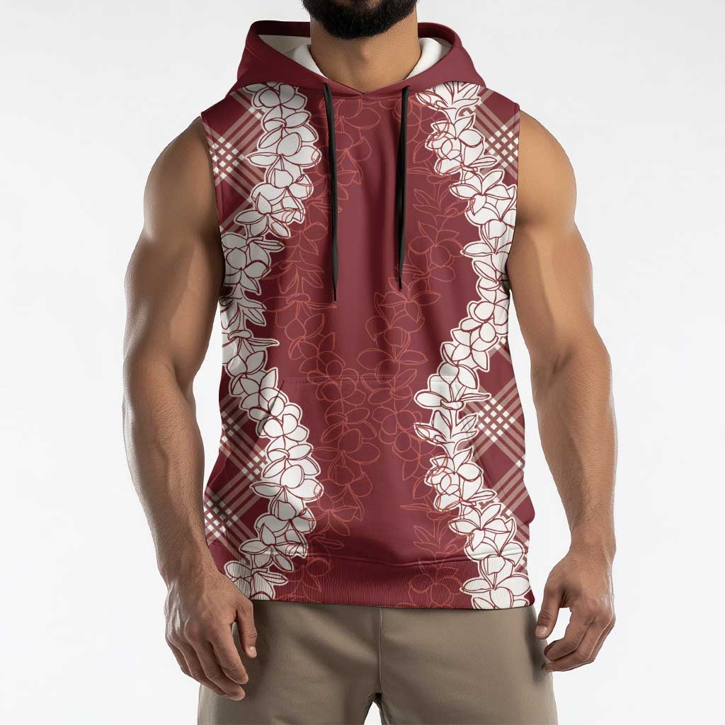 Hawaii Aloha Plumeria Lei Scarlet Palaka Sleeveless Hoodie - Polynesian Pride