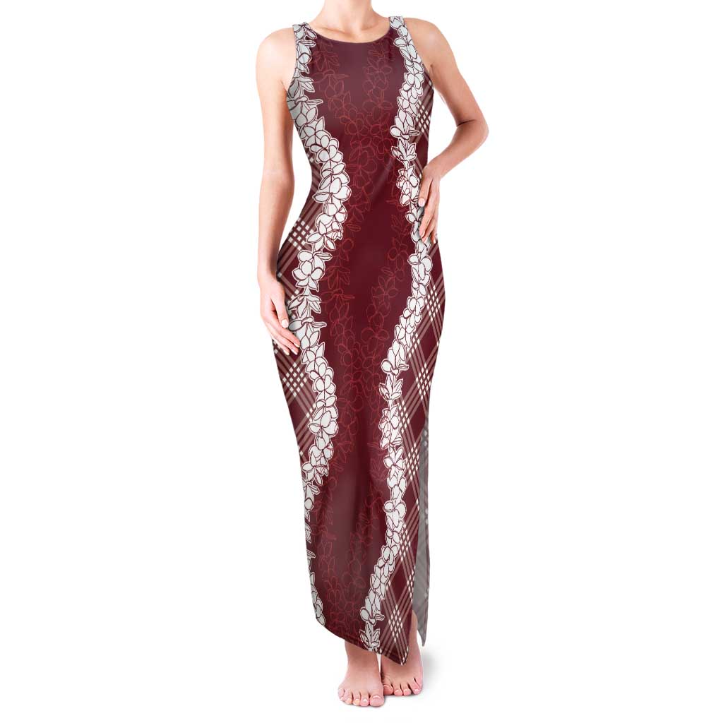 Hawaii Aloha Plumeria Lei Scarlet Palaka Tank Maxi Dress - Polynesian Pride