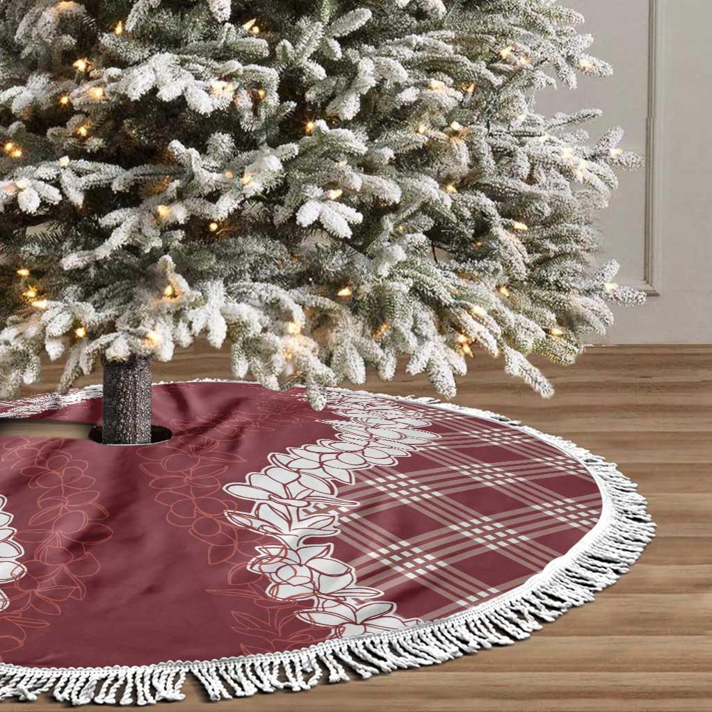 Hawaii Aloha Plumeria Lei Scarlet Palaka Tree Skirt - Polynesian Pride