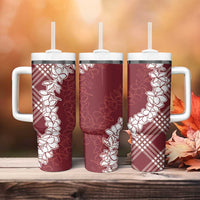 Hawaii Aloha Plumeria Lei Scarlet Palaka Tumbler With Handle - Polynesian Pride