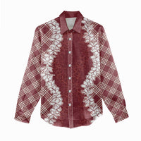 Hawaii Aloha Plumeria Lei Scarlet Palaka Women Casual Shirt - Polynesian Pride