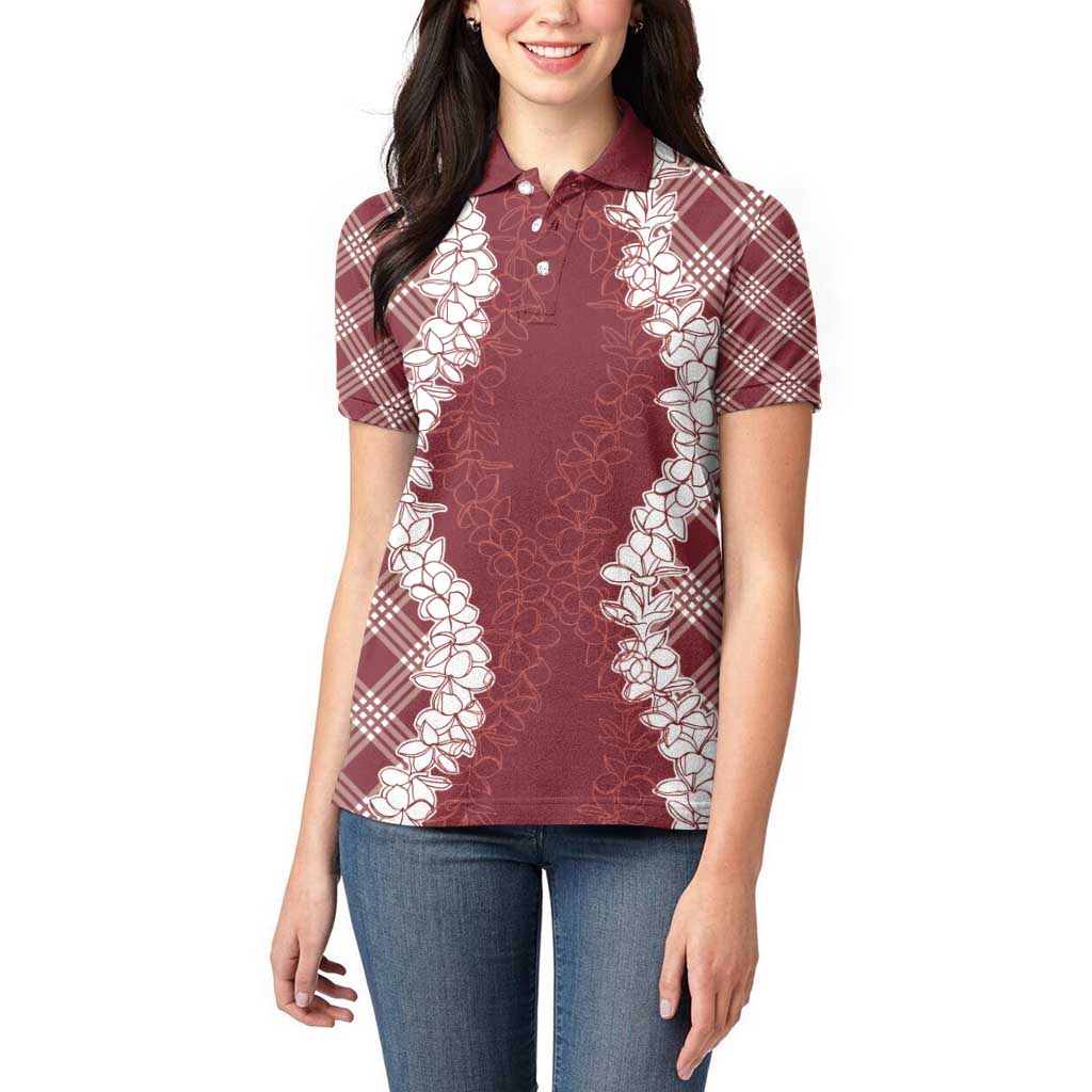 Hawaii Aloha Plumeria Lei Scarlet Palaka Women Polo Shirt - Polynesian Pride