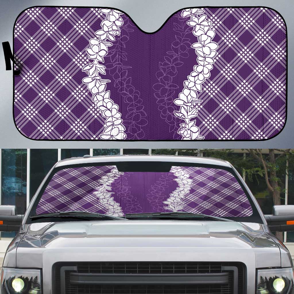 Hawaii Aloha Plumeria Lei Violet Palaka Auto Sun Shade - Polynesian Pride