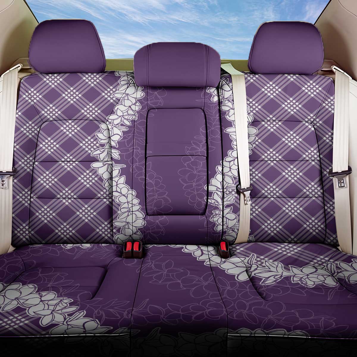 Hawaii Aloha Plumeria Lei Violet Palaka Back Car Seat Cover - Polynesian Pride