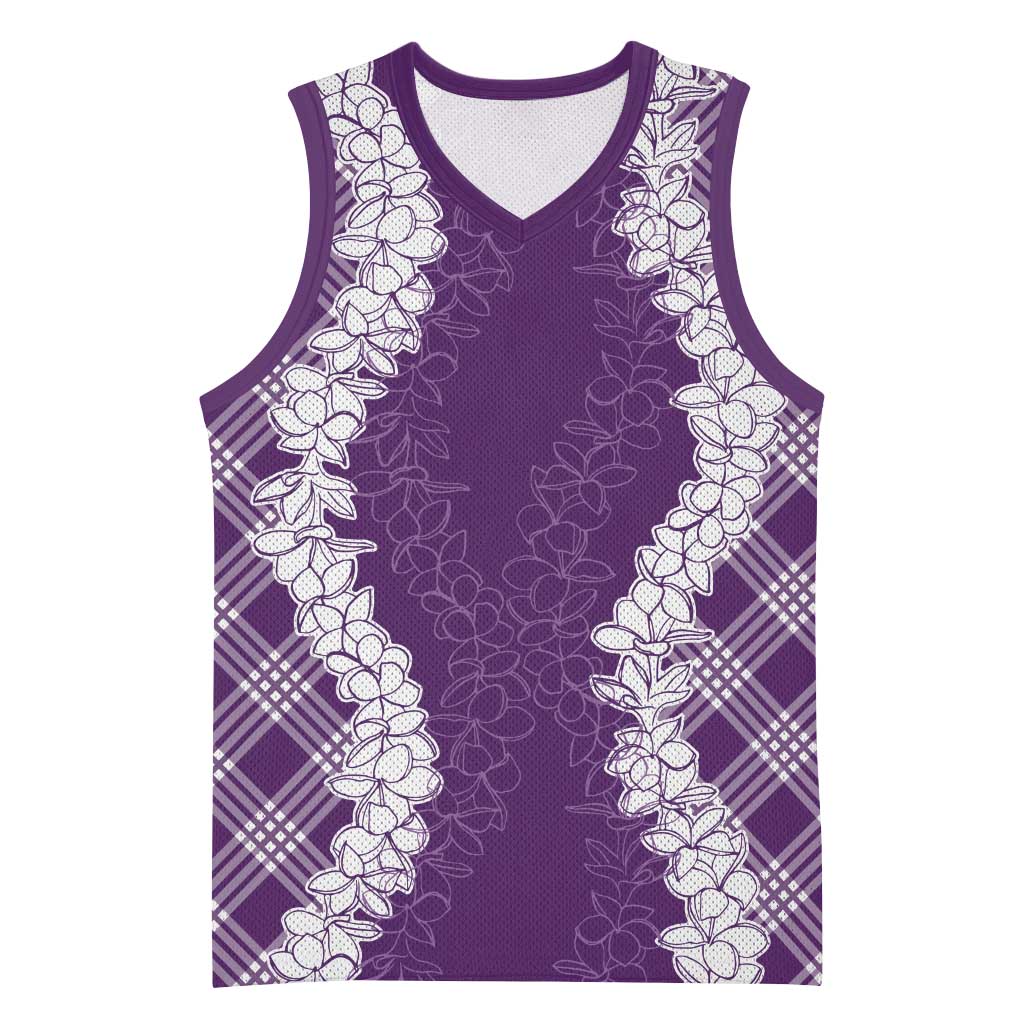Hawaii Aloha Plumeria Lei Violet Palaka Basketball Jersey - Polynesian Pride