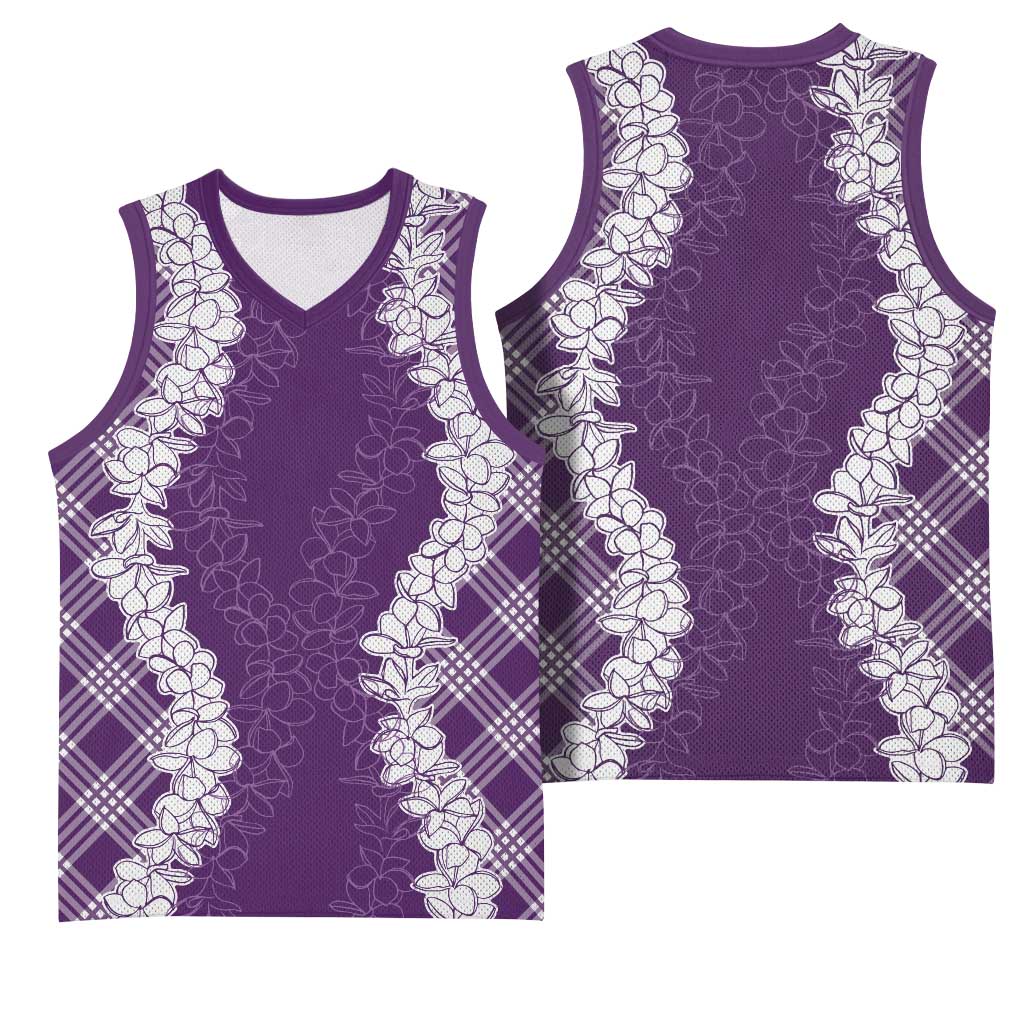 Hawaii Aloha Plumeria Lei Violet Palaka Basketball Jersey - Polynesian Pride